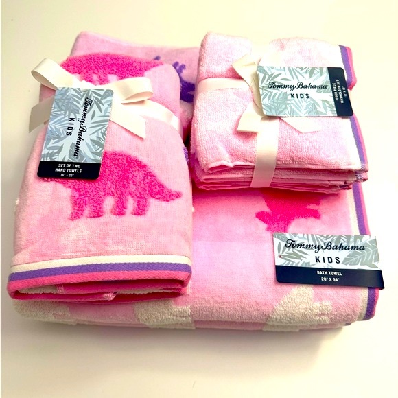 8pc TOMMY BAHAMA Kids 100% Cotton Bath Towel Set - Daniele Di - Pink/Purple - Picture 2 of 11